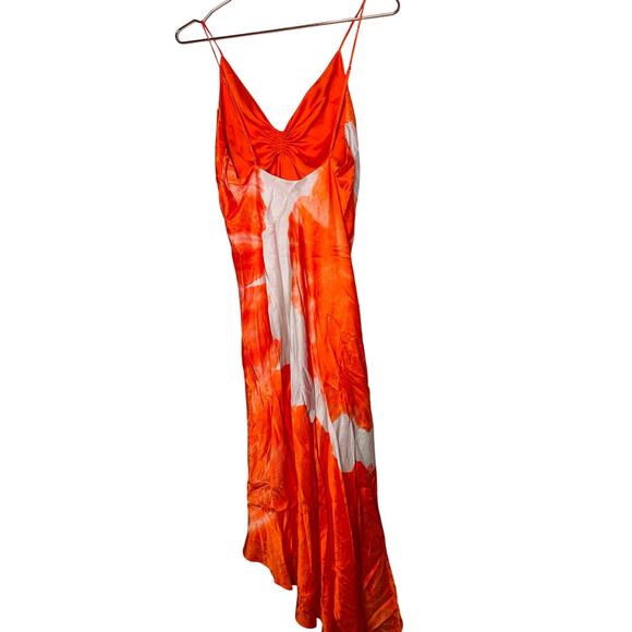 ALLSAINTS Orange Satin Silk Blend Scoop Neck Alexia Marinana Dress Size 10 - Picture 4 of 15